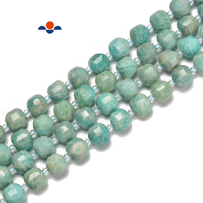 Natural Green Amazonite Faceted Rubik's Cube Beads Size 8-9mm 15.5'' Strand