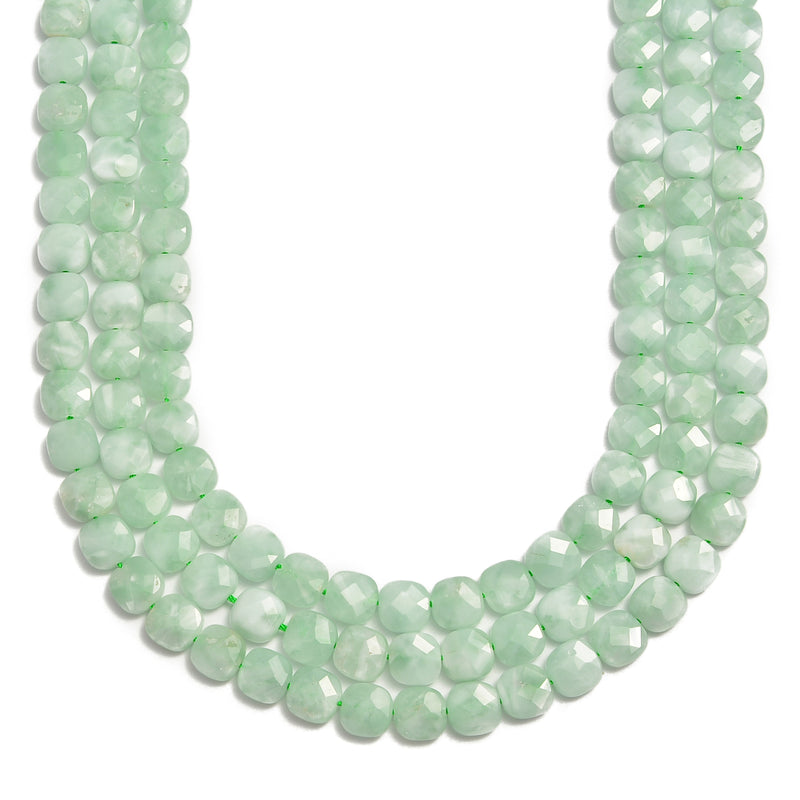 green moonstone faceted flat square beads