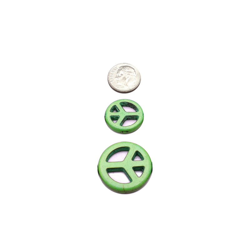 Green Howlite Turquoise Peace Sign Coin Disc Beads 15mm 15.5" Strand