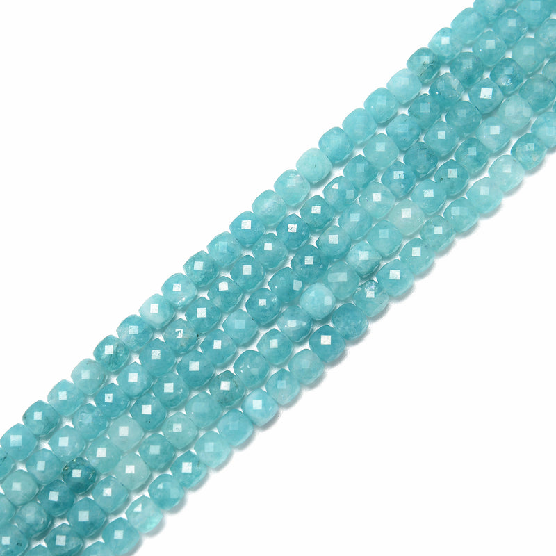 Teal Blue Dyed Jade Faceted Cube Beads Size 5.5mm 15.5'' Strand