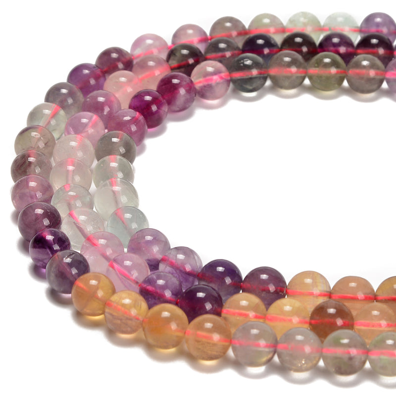 Multi Color Rainbow Fluorite Smooth Round Beads Size 6mm 8mm 10mm 15.5 Strand