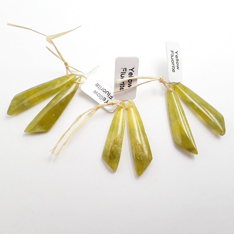 yellow fluorite pendant earrings leaf shape 