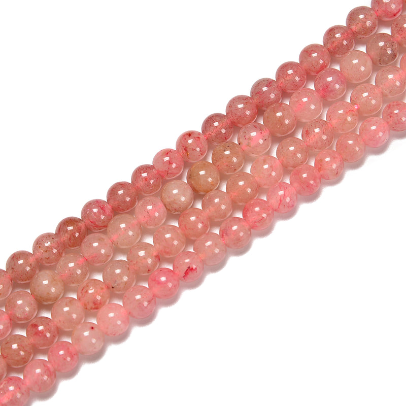 Light Pink Strawberry Quartz Smooth Round Beads Size 5mm 15.5'' Strand