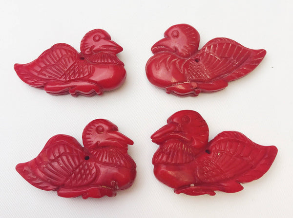red bamboo coral hand carved duck pendant