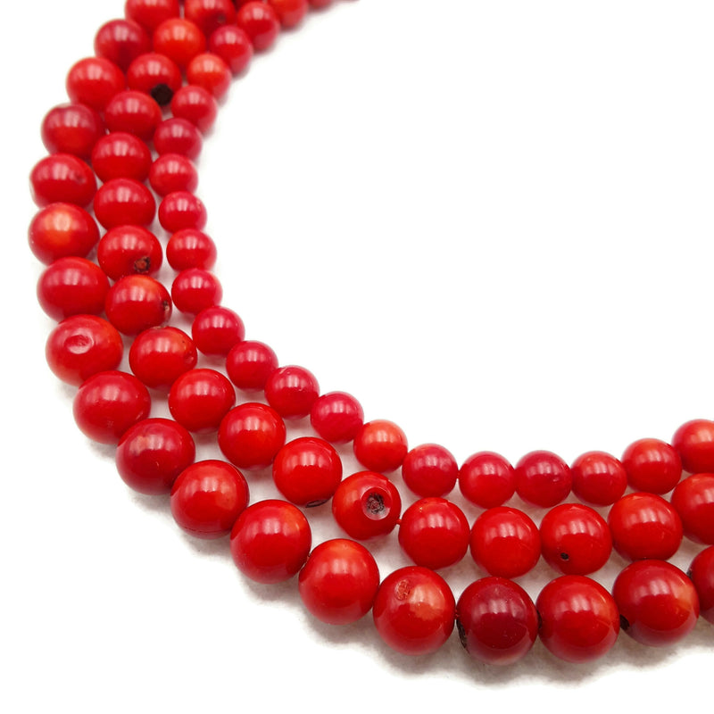 Red Irregular Bamboo Coral Smooth Round Beads Size 6mm 7mm 8mm 15.5" Strand