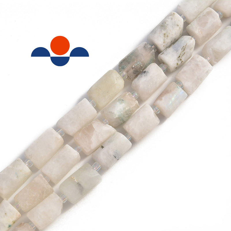 natural white moonstone matte faceted cylinder tube beads 