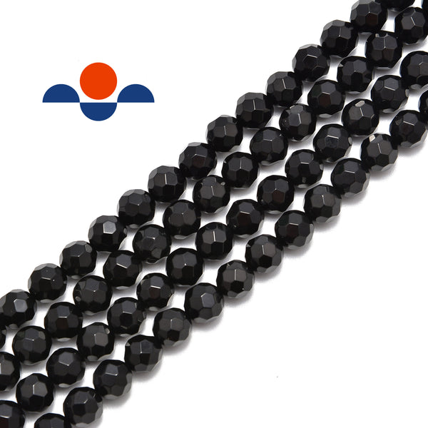 black onyx big faceted smooth round beads