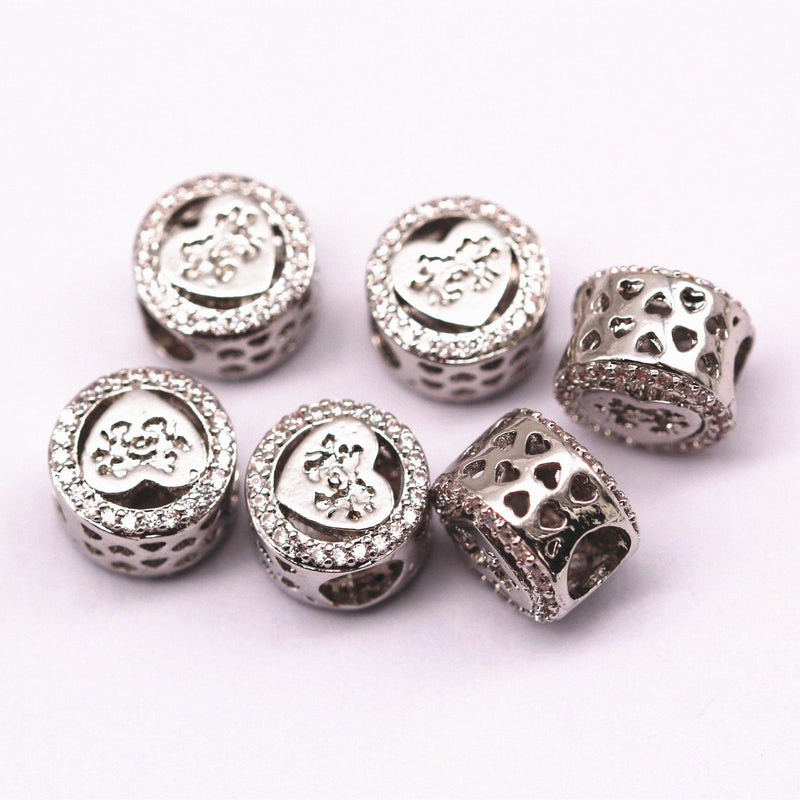 silver plated micro pave zircon flat wheel charm 