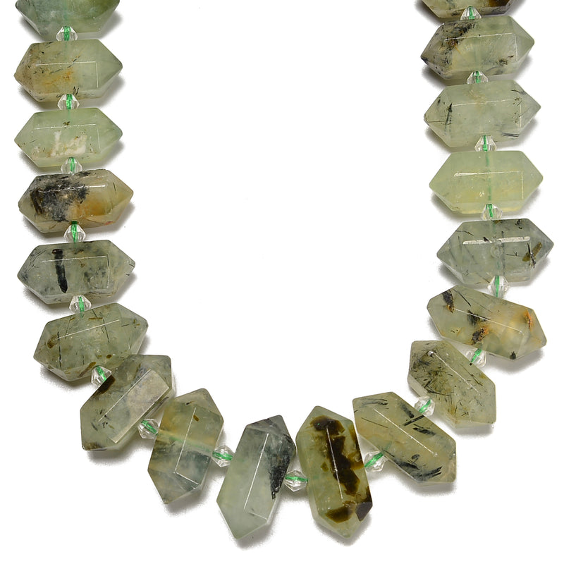 Prehnite Graduated Center Drill Faceted Points Beads Size 20-30mm 15.5''Strand