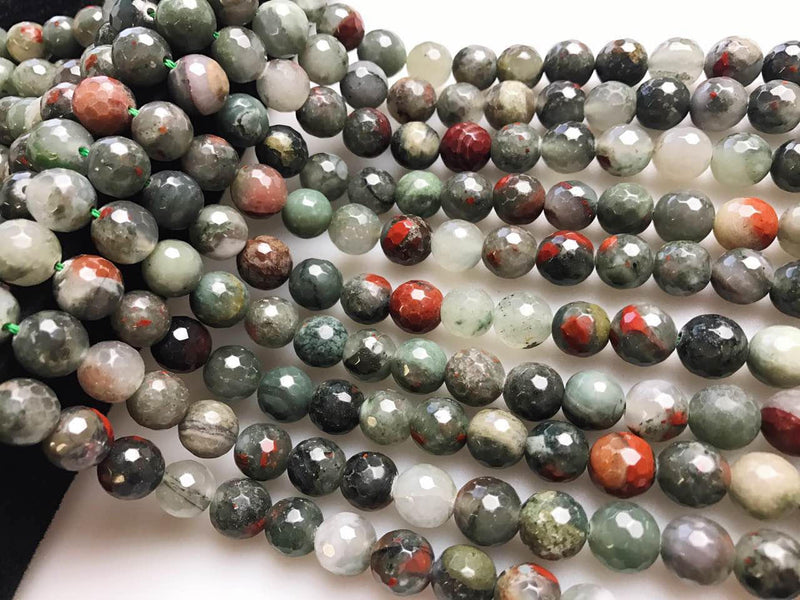 african bloodstone faceted round beads