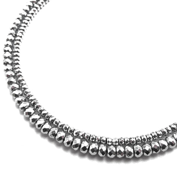 silver plated hematite faceted smooth rondelle beads 