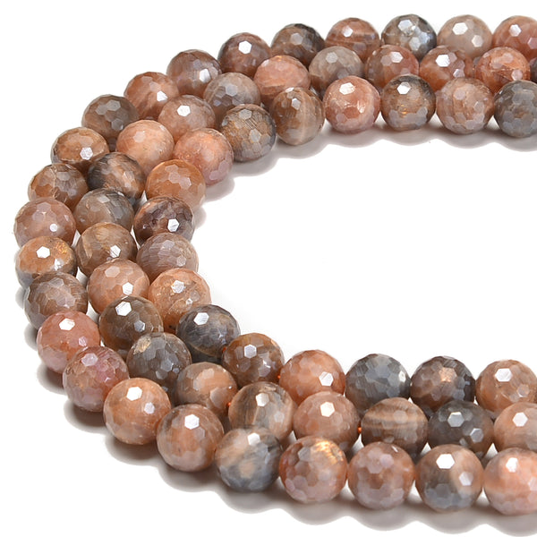 Dark Peach Moonstone AB Electroplated Faceted Round Beads 8mm 10mm 15.5'' Strand