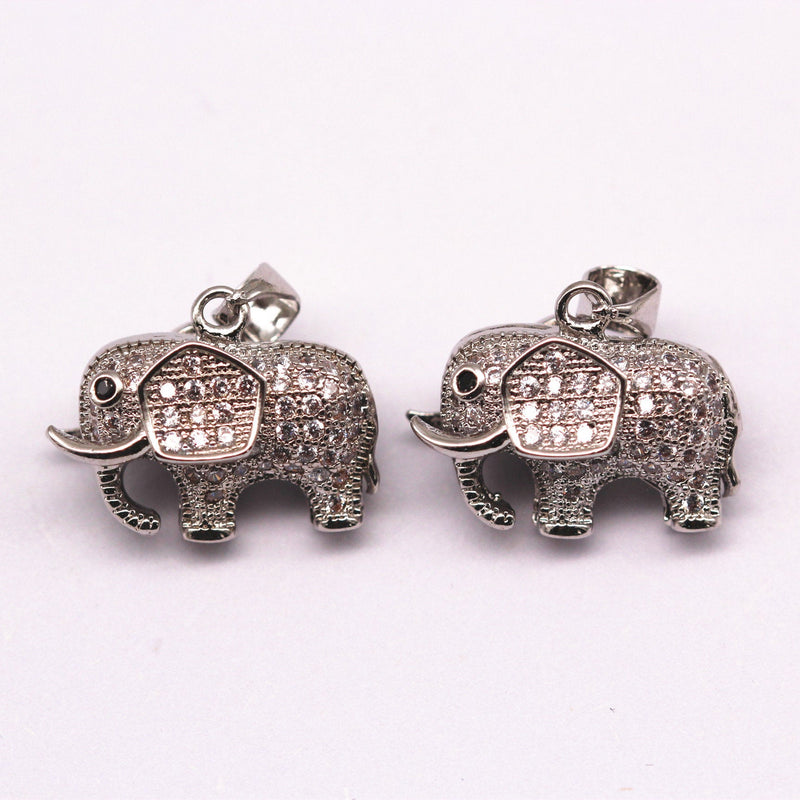 silver plated mirco pave clear zircon elephant pendant copper charm