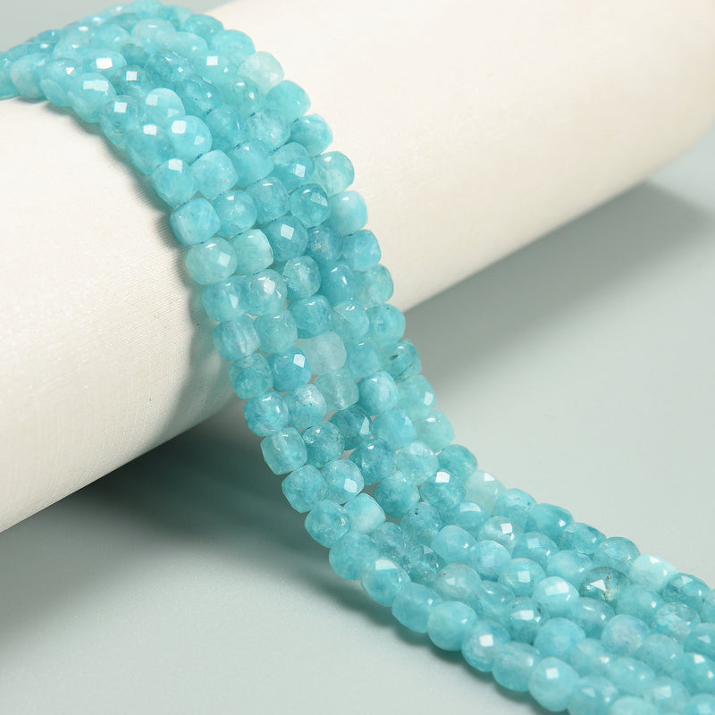 Teal Blue Dyed Jade Faceted Cube Beads Size 5.5mm 15.5'' Strand