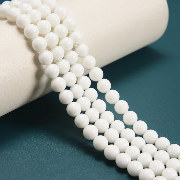 White Porcelain Smooth Round Beads Size 6mm 8mm 15.5'' Strand