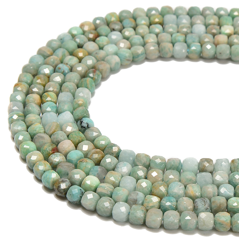 Natural Green Amazonite Faceted Cube Beads Size 4mm 15.5'' Strand