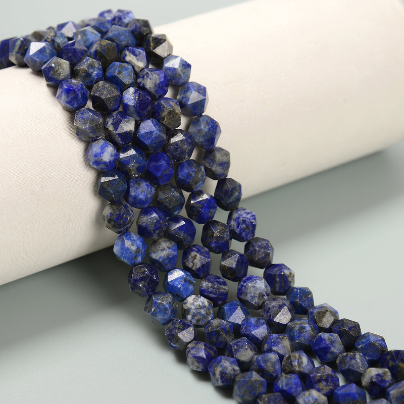 Natural Lapis Hard Cut Faceted Star Cut Beads Size 8mm 15.5'' Strand