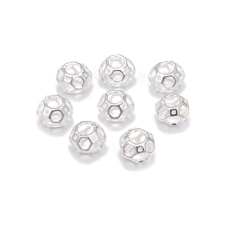 925 Sterling Silver Hollow Octagonal Rondelle Beads Size 6x7.5mm 8pcs per Bag