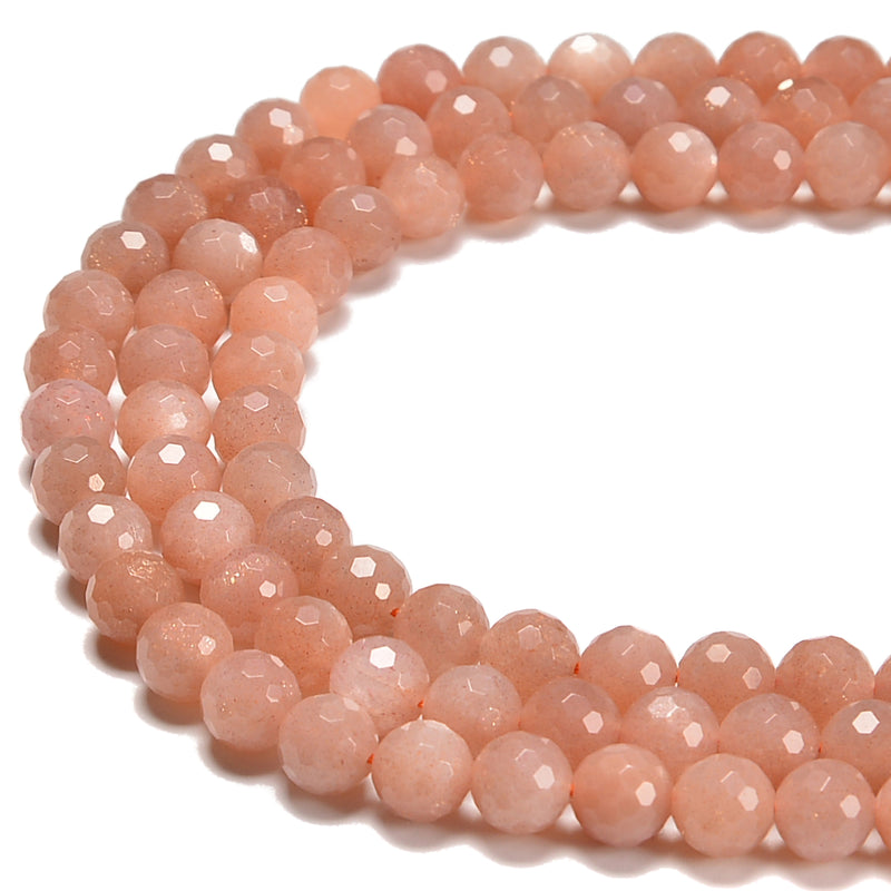 Natural Peach Moonstone Faceted Round Beads Size 6mm 8mm 10mm 15.5'' Strand