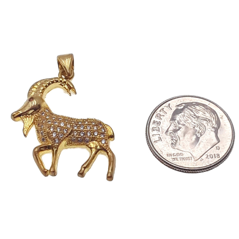 goat charm gold plated copper with micro pave clear zircon