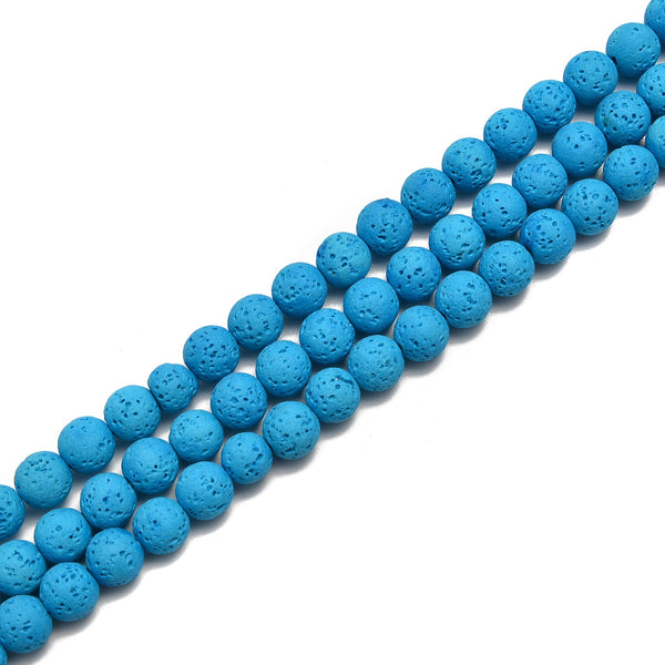 2.0mm Large Hole Bright Blue Lava Rock Stone Smooth Round 6mm 8mm 10mm 15.5'' Strand
