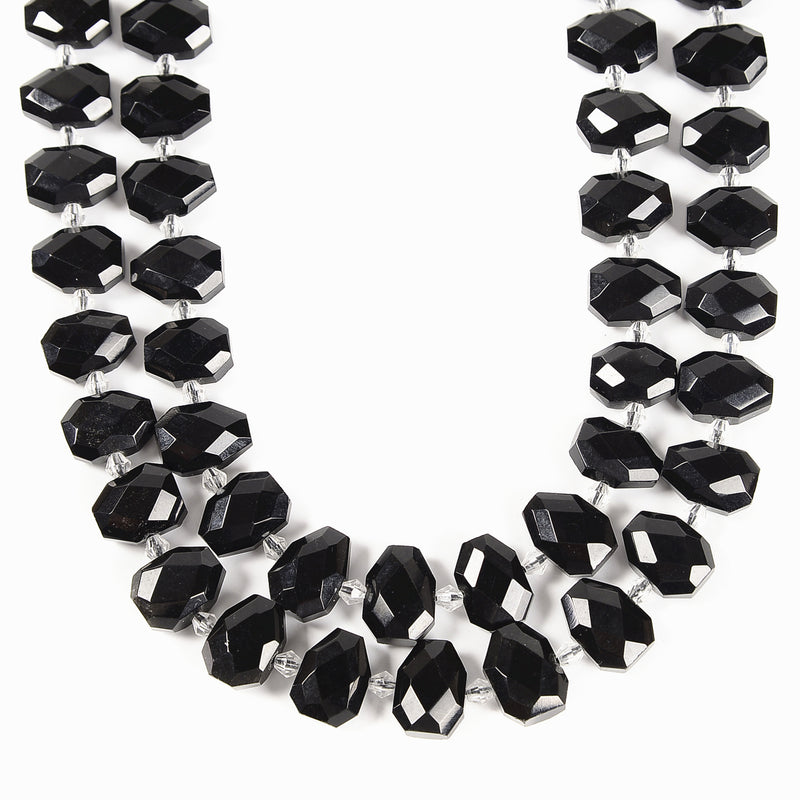 Natural Black Obsidian Center Drilled Faceted Octagon Size 10x14mm 15.5''Strand