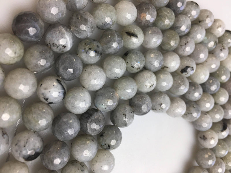 white labradorite faceted round beads 